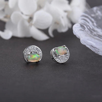 Crescent Moon Opal Studs