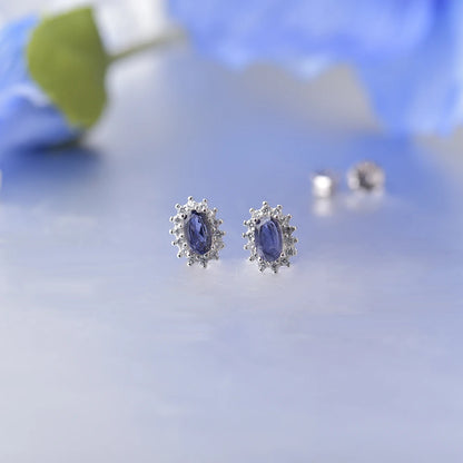 Iolite Halo Studs