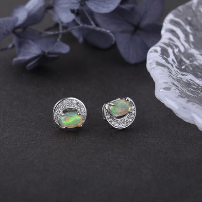 Crescent Moon Opal Studs