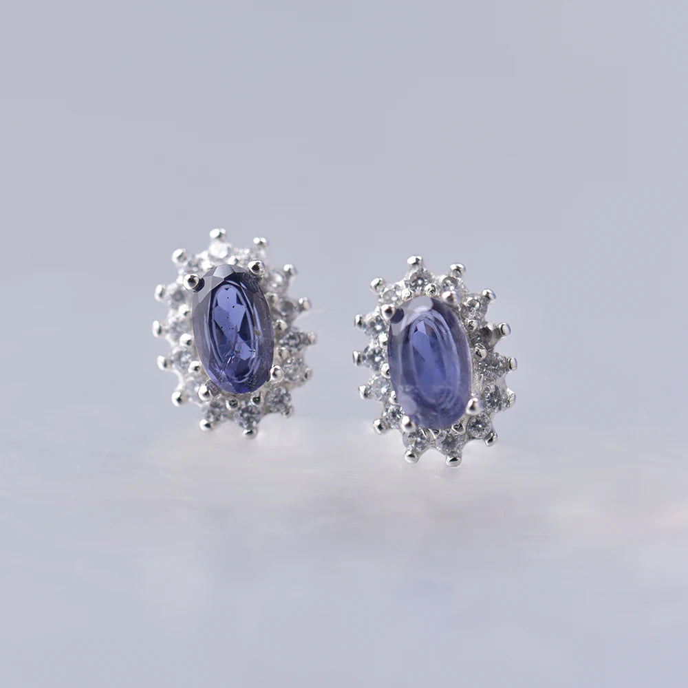 Iolite Halo Studs