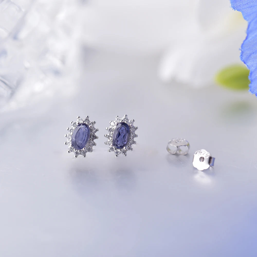 Iolite Halo Studs