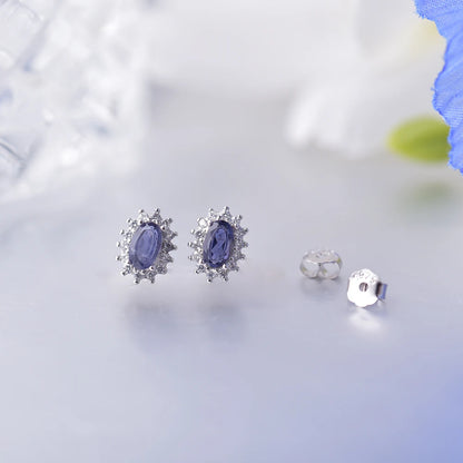 Iolite Halo Studs