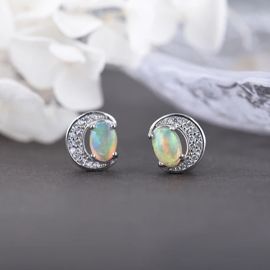 Crescent Moon Opal Studs