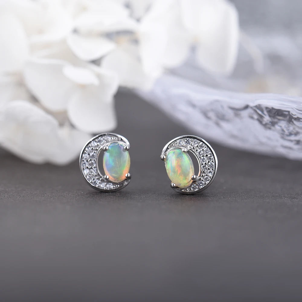 Crescent Moon Opal Studs