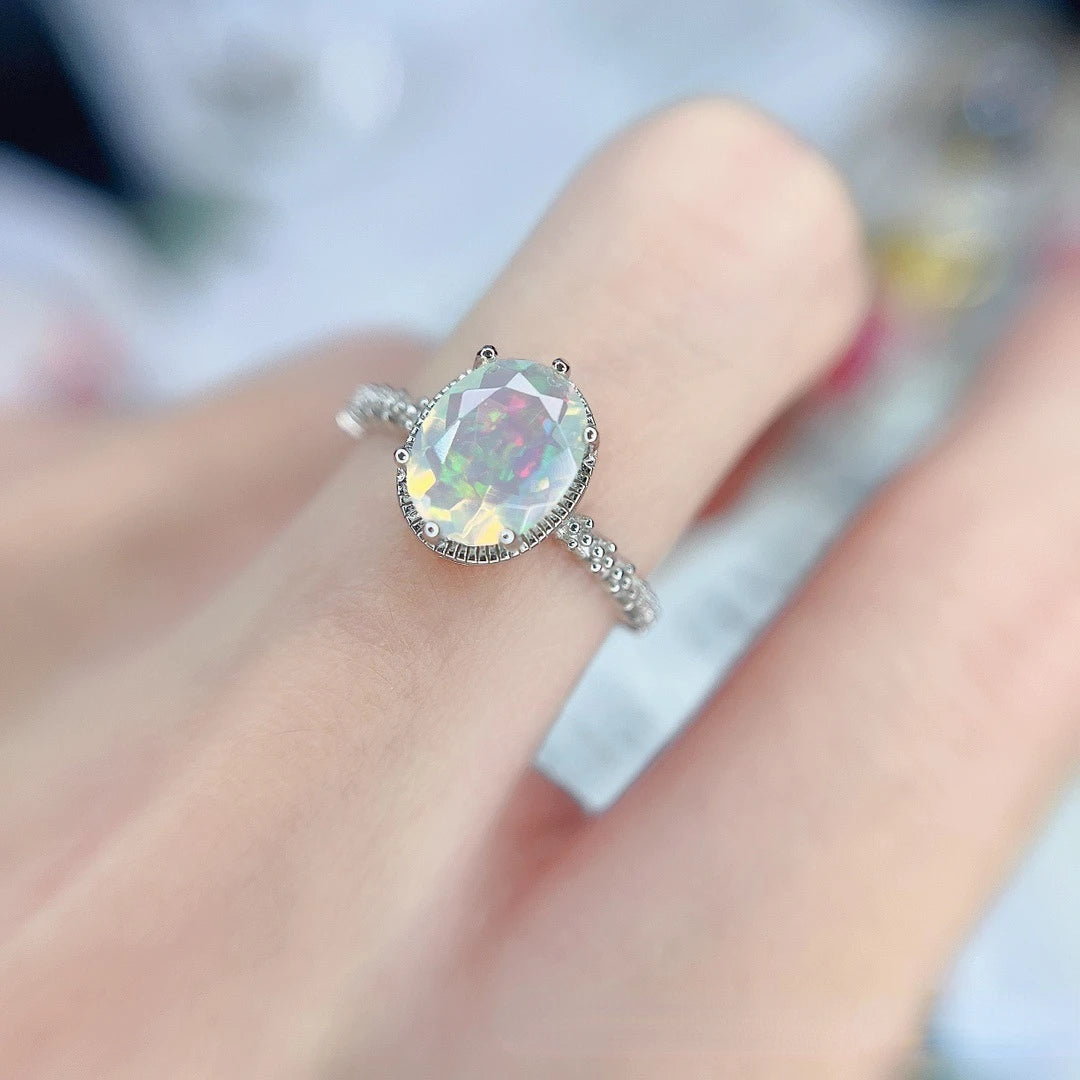 Faceted Opal Engagement Ring