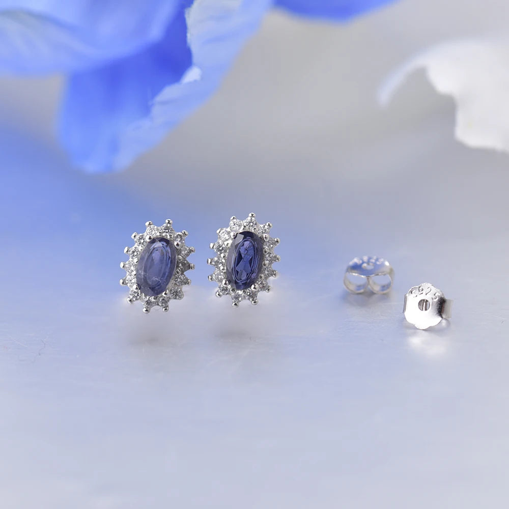 Iolite Halo Studs