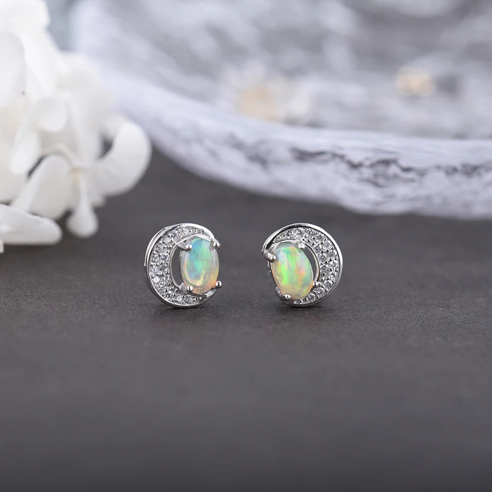 Crescent Moon Opal Studs