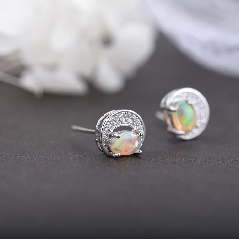 Crescent Moon Opal Studs