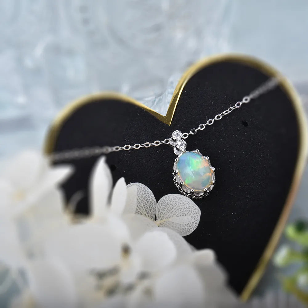 Silver Filigree Opal Necklace