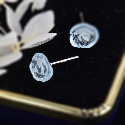 Aquamarine Crystal Rose Studs