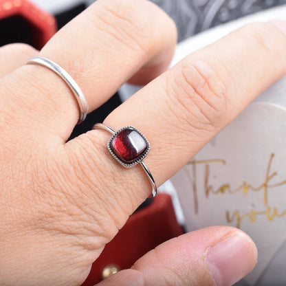 Square Garnet Birthstone Ring