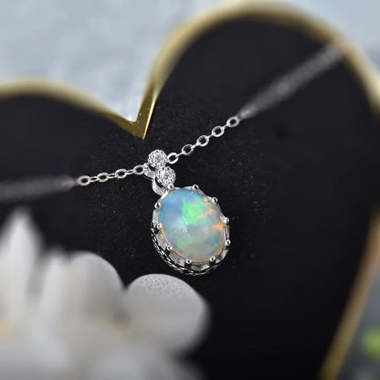 Silver Filigree Opal Necklace