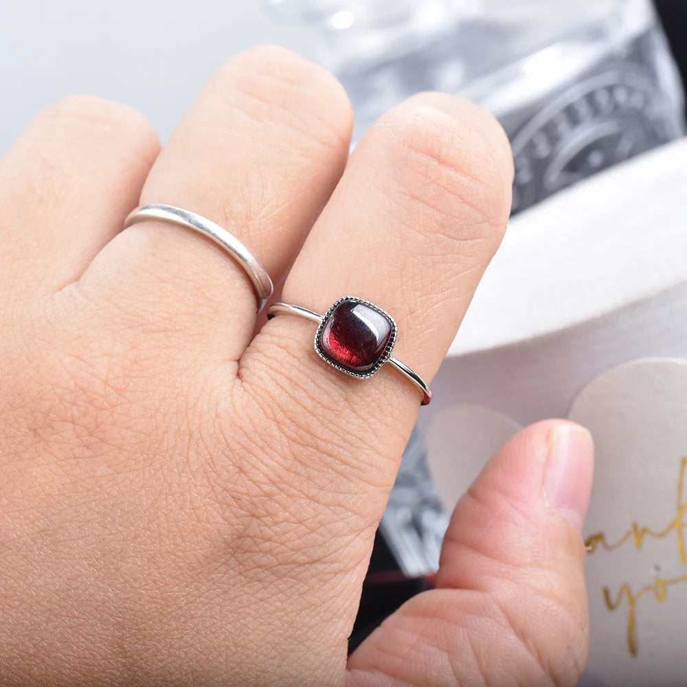 Square Garnet Birthstone Ring