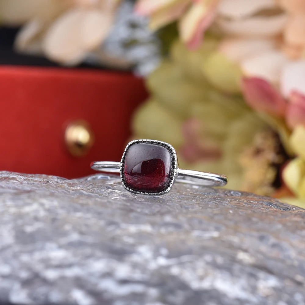 Square Garnet Birthstone Ring