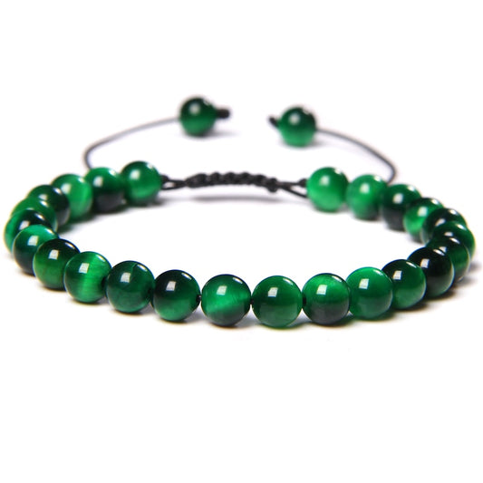 Bracelet Oeil de Tigre Vert Forêt sur Corde Ajustable