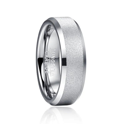 6mm silver Tungsten ring with frosted finish and polished beveled edges