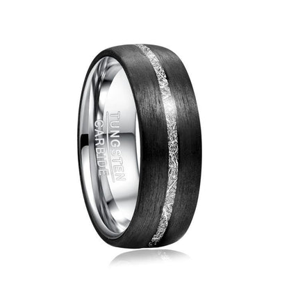 Gibeon meteorite inlay in carbon fiber Tungsten ring, 8mm comfort fit.