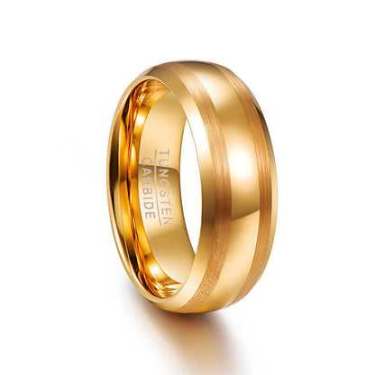 Gold Tungsten wedding band for men with beveled edges and brushed finish 8mm