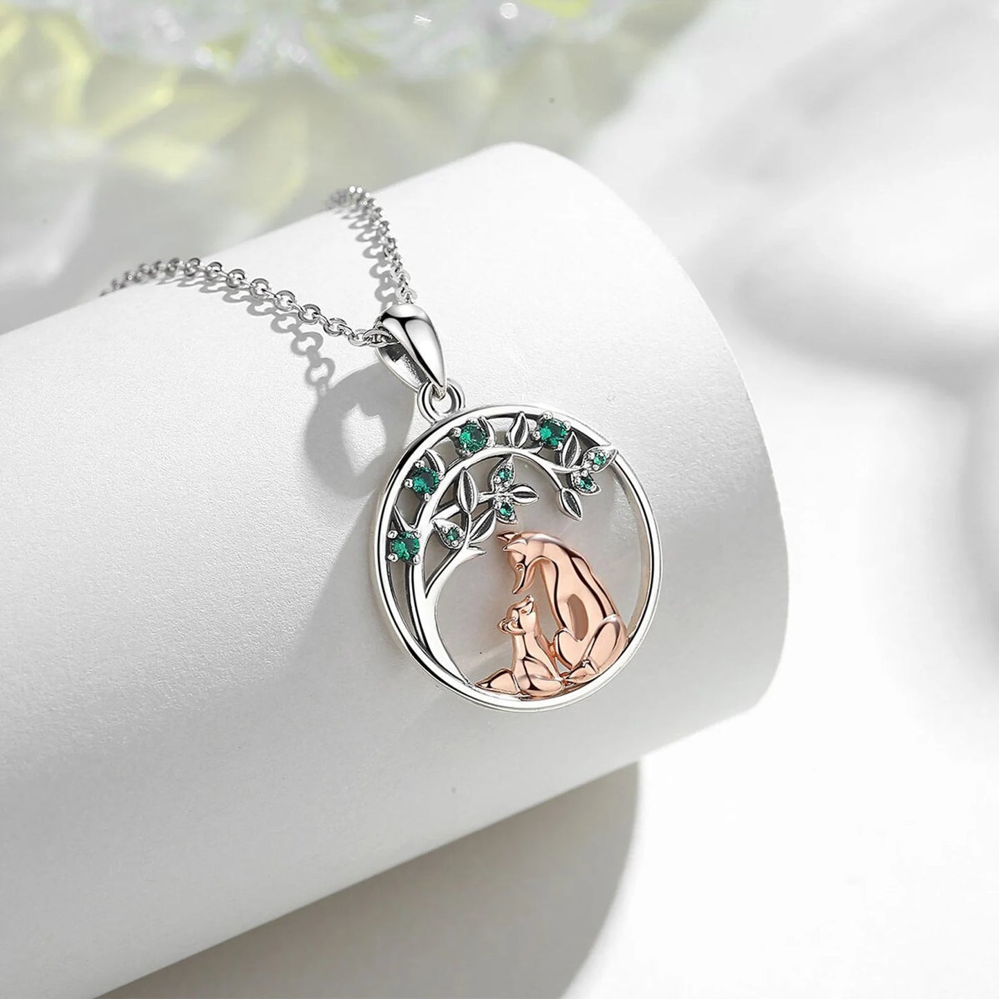 Mother and Child Rose Gold & Silver Fox Necklace