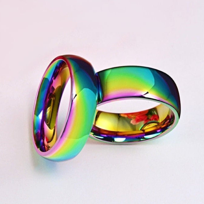 Couple's Ring Set in Rainbow Titanium