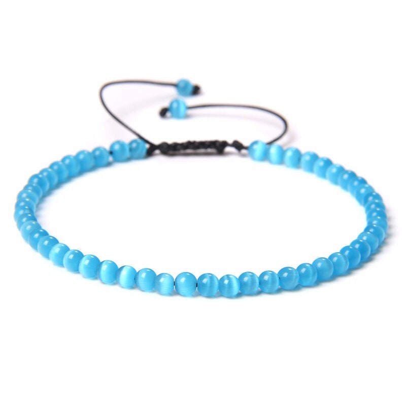 Bracelet Oeil de Chat Bleu Foncé sur Corde Ajustable 4mm