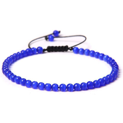 Bracelet Oeil de Chat Bleu Ciel sur Corde Ajustable 4mm