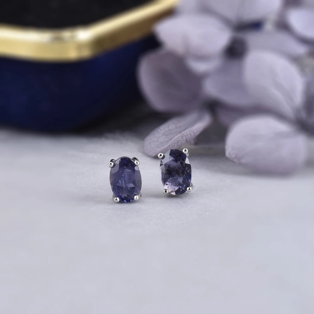 Silver Iolite Studs