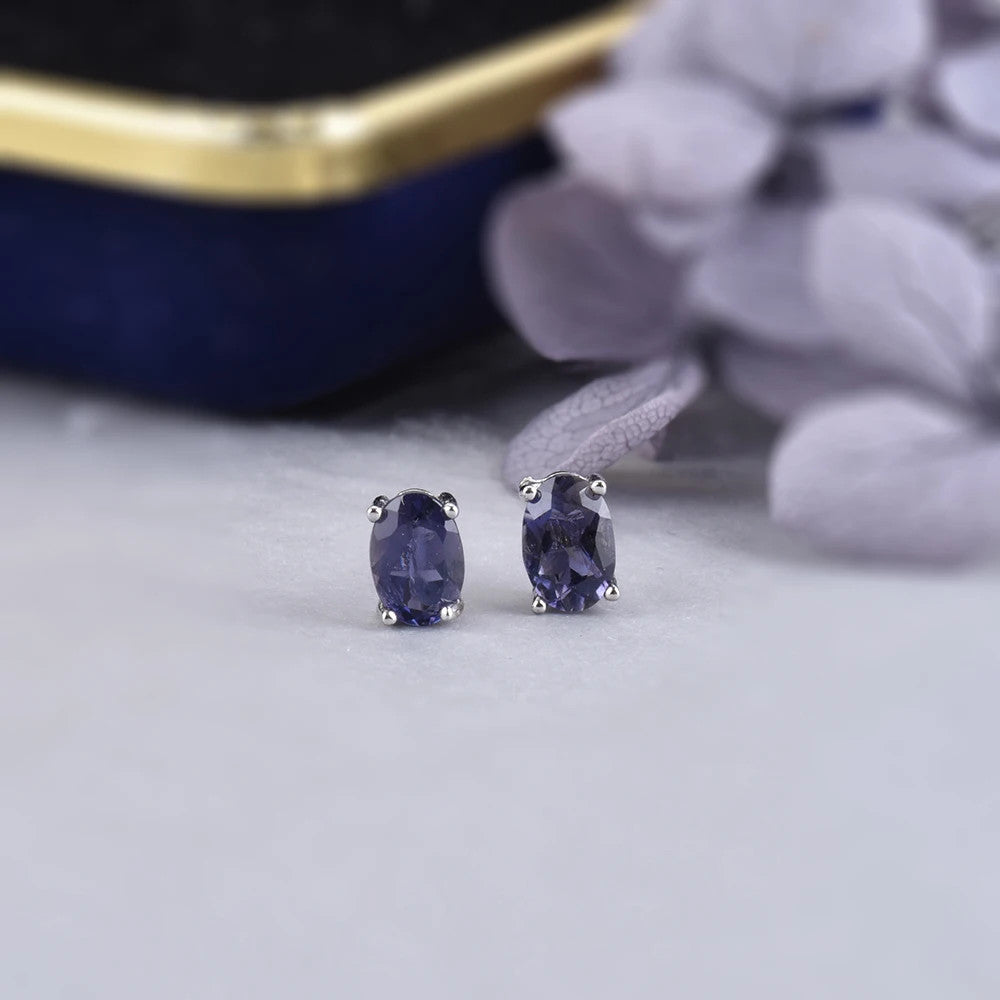 Silver Iolite Studs