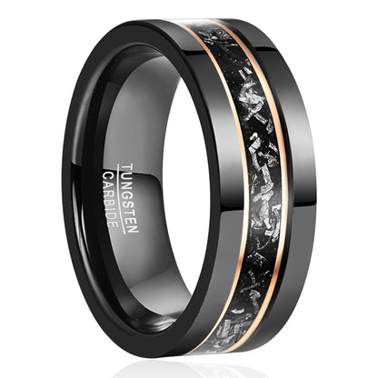 Gibeon Meteorite and Sandstone Black Tungsten Ring – Comfort Fit (8mm)