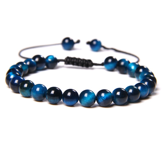 Bracelet Oeil de Tigre Bleu Lac sur Corde Ajustable