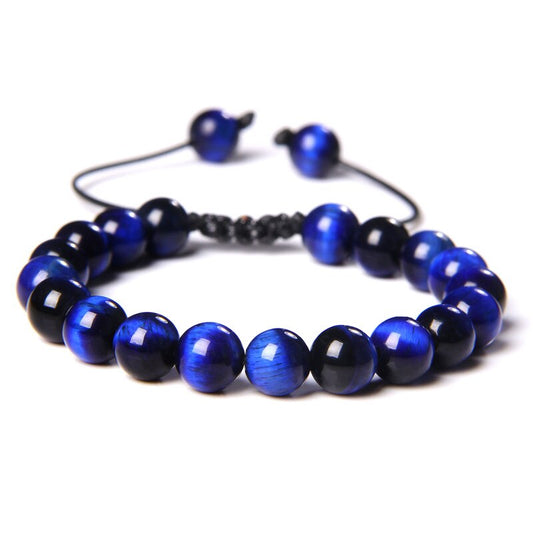 Bracelet Oeil de Tigre Bleu Profond sur Corde Ajustable