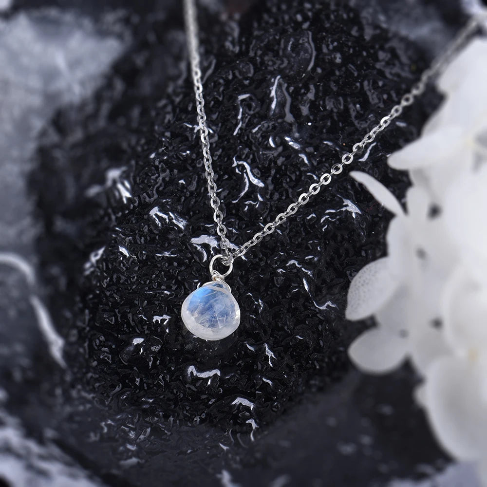 Faceted Moonstone Teardrop Necklace