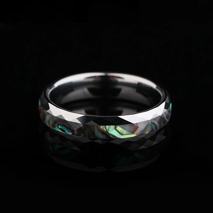 Faceted Abalone Shell Ring in Tungsten