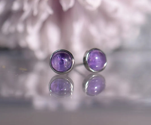 Round Amethyst Studs