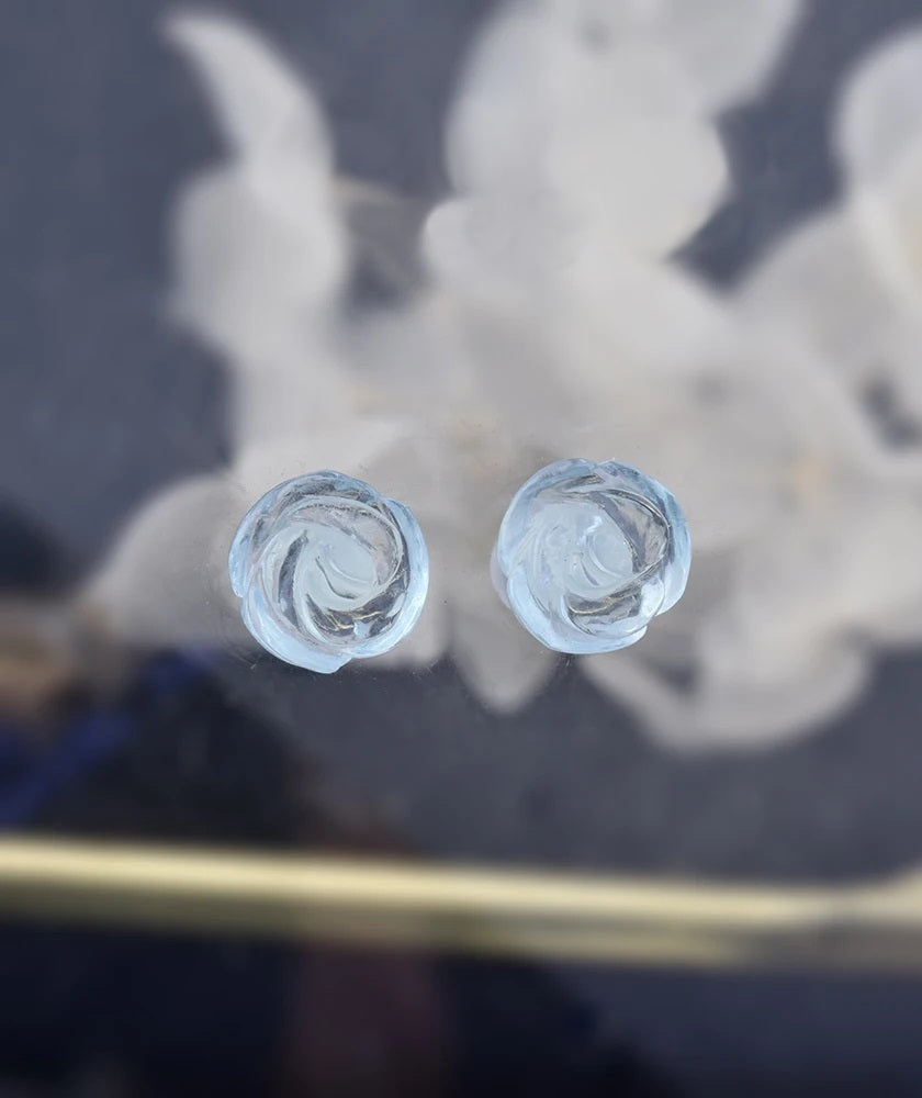 Aquamarine Crystal Rose Studs