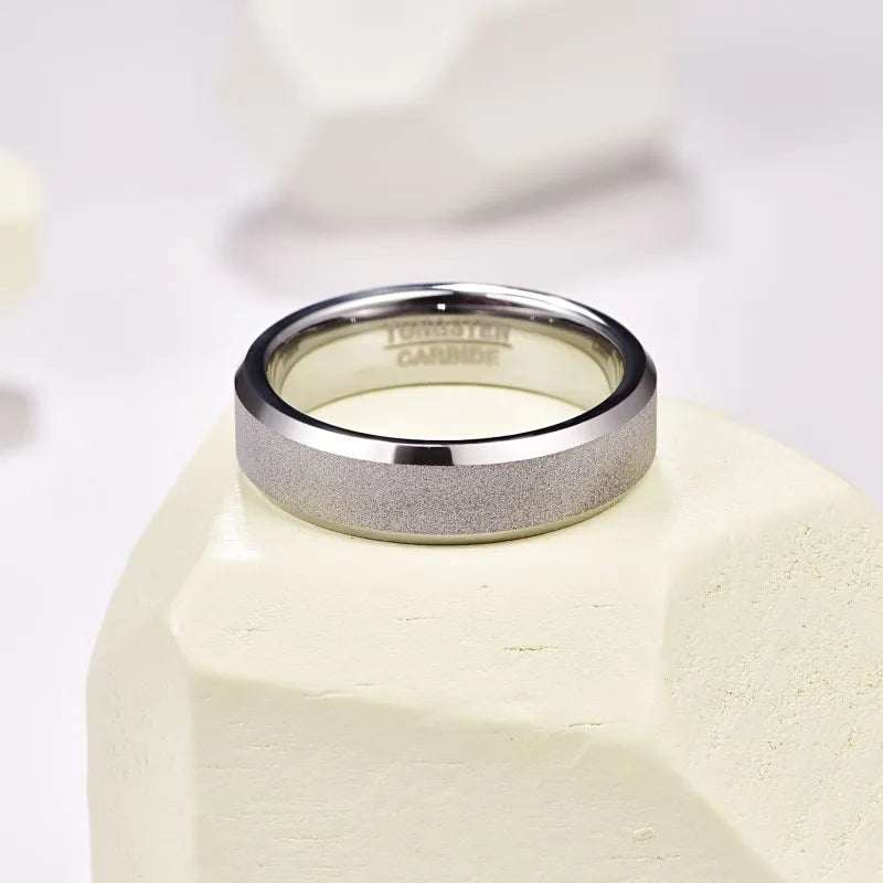 Matte finish silver ring, showcasing a unique sandblasted texture.