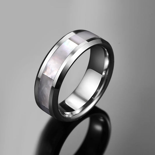 Mother of pearl ring, crafted from silver Tungsten.