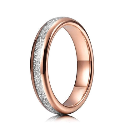 Elegant rose gold Tungsten engagement ring for women with a Gibeon meteorite inlay