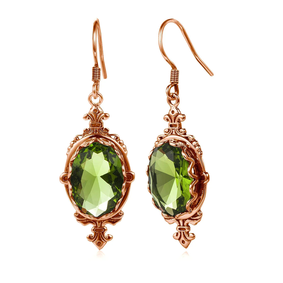 The same pair of earrings, but made with rose gold sterling silver settings and hooks.