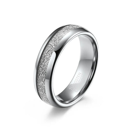 Silver Tungsten ring with meteorite inlay, 6mm domed band