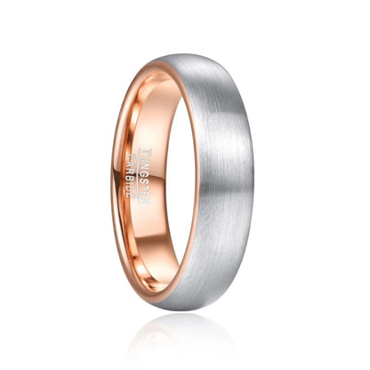 6mm unisex Tungsten ring with a brushed silver exterior and polished rose gold interior, displayed on a clean white background.