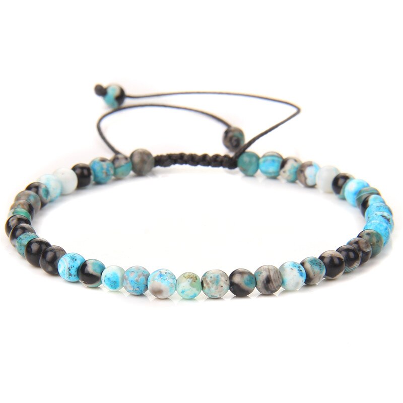 Zierliches blaues Achat-Armband an verstellbarer Schnur 4 mm