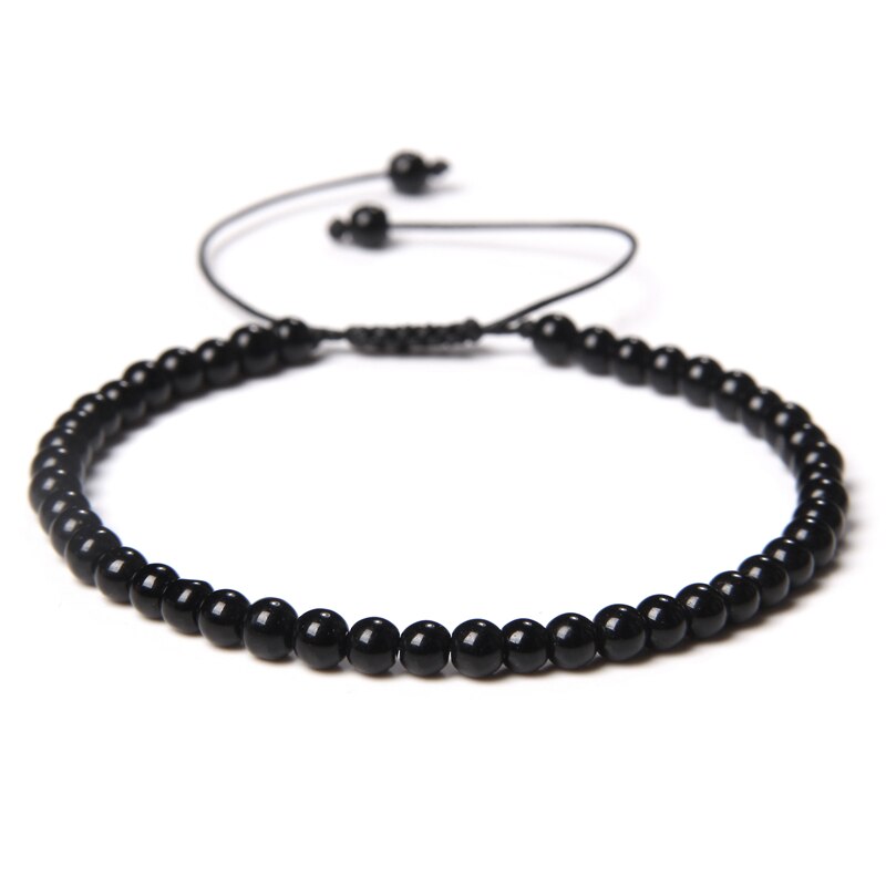 Bracelet Obsidienne Noire sur Corde Ajustable 4mm