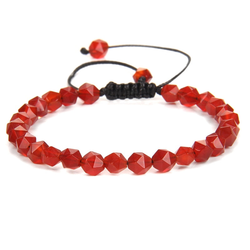 Bracelet à facettes en agate rouge avec corde réglable