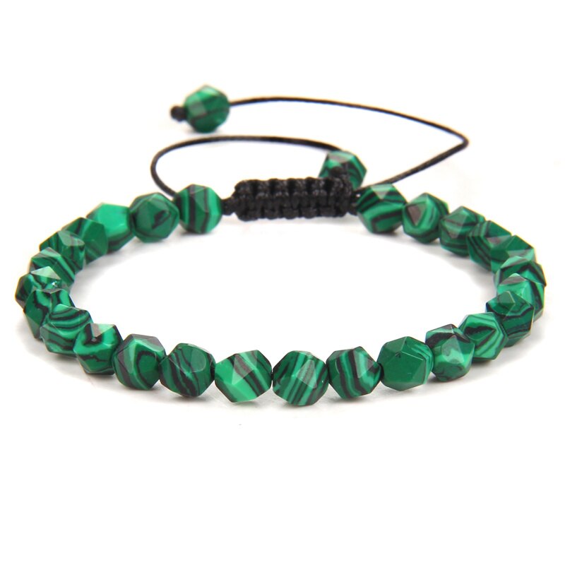 Bracelet Malachite Facettée avec Noeud Coulissant Ajustable