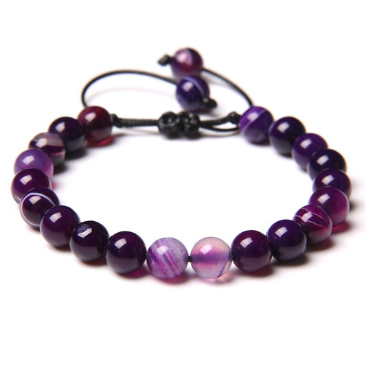 Bracelet Agate Violette sur Corde Ajustable 8mm