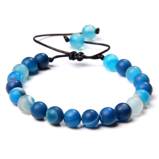 Bracelet Agate Bleu Mer sur Corde Ajustable