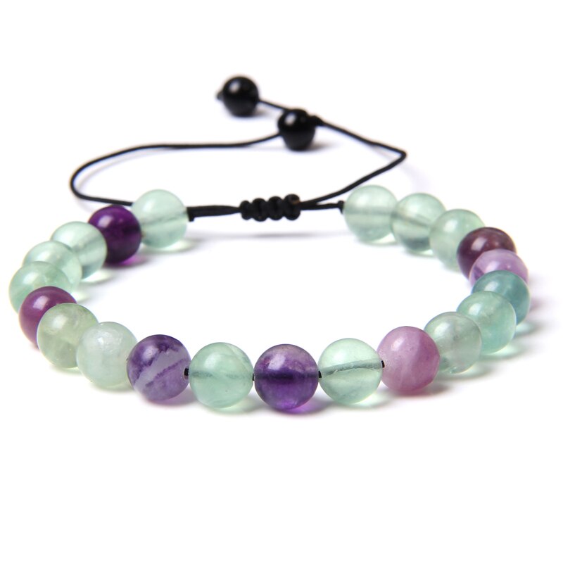 Bracelet Fluorite Arc-en-Ciel 8mm avec Corde Ajustable 