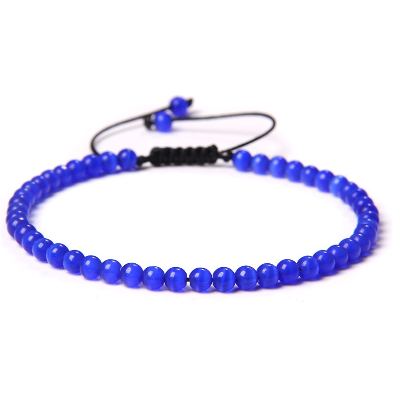 Bracelet Oeil de Chat Bleu Foncé sur Corde Ajustable 4mm