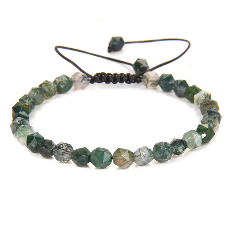 Faceted Moss Agate Bracelet on Adjustable Rope